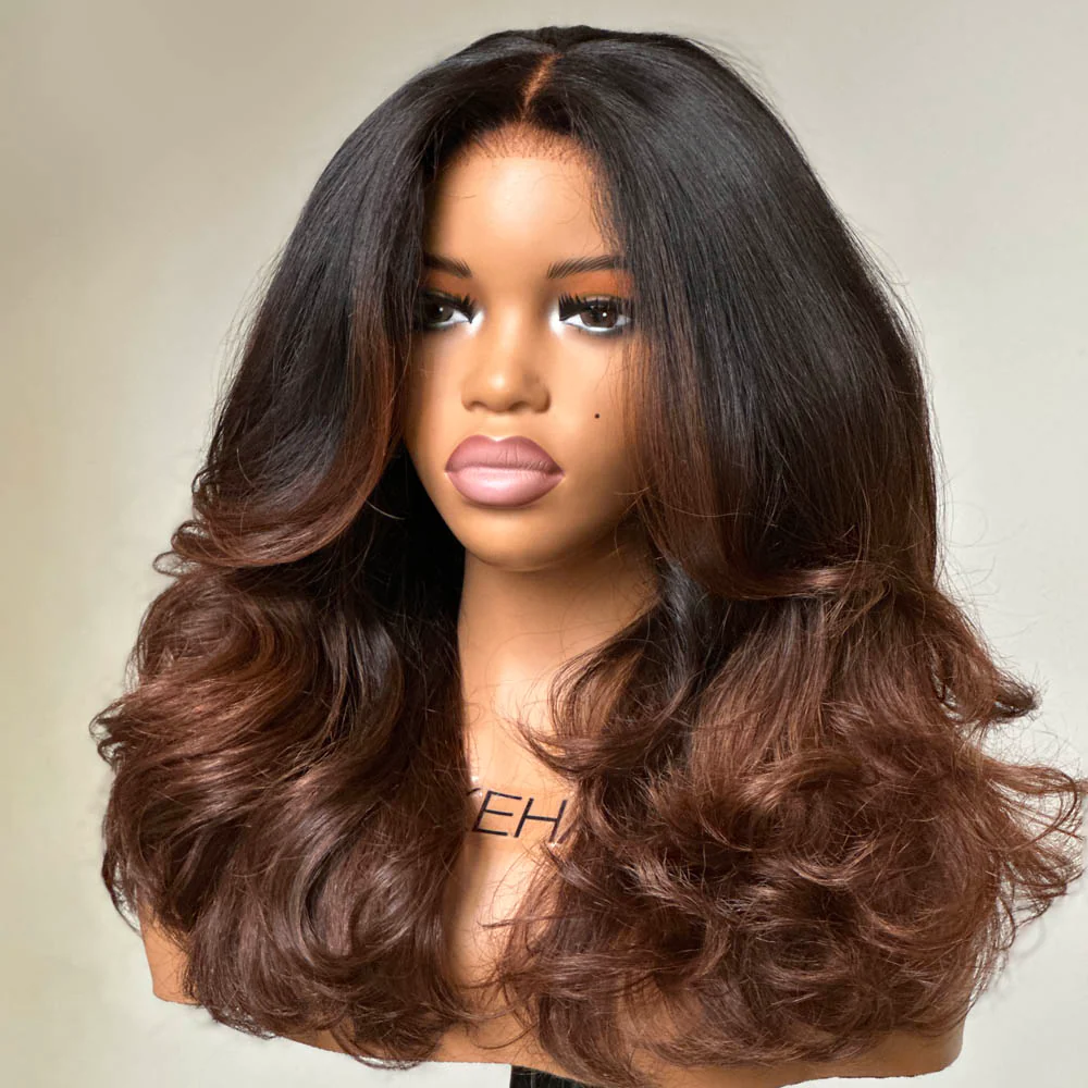 Put on & Go Ombre Brown Layered Wavy Glueless 5x5 Lace Closure Wig