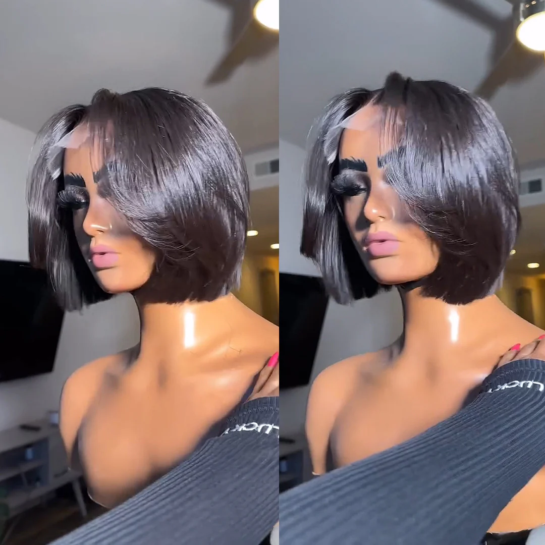 Glueless Blowout Layered Cut Bob 5x5 Lace Closure Wig
