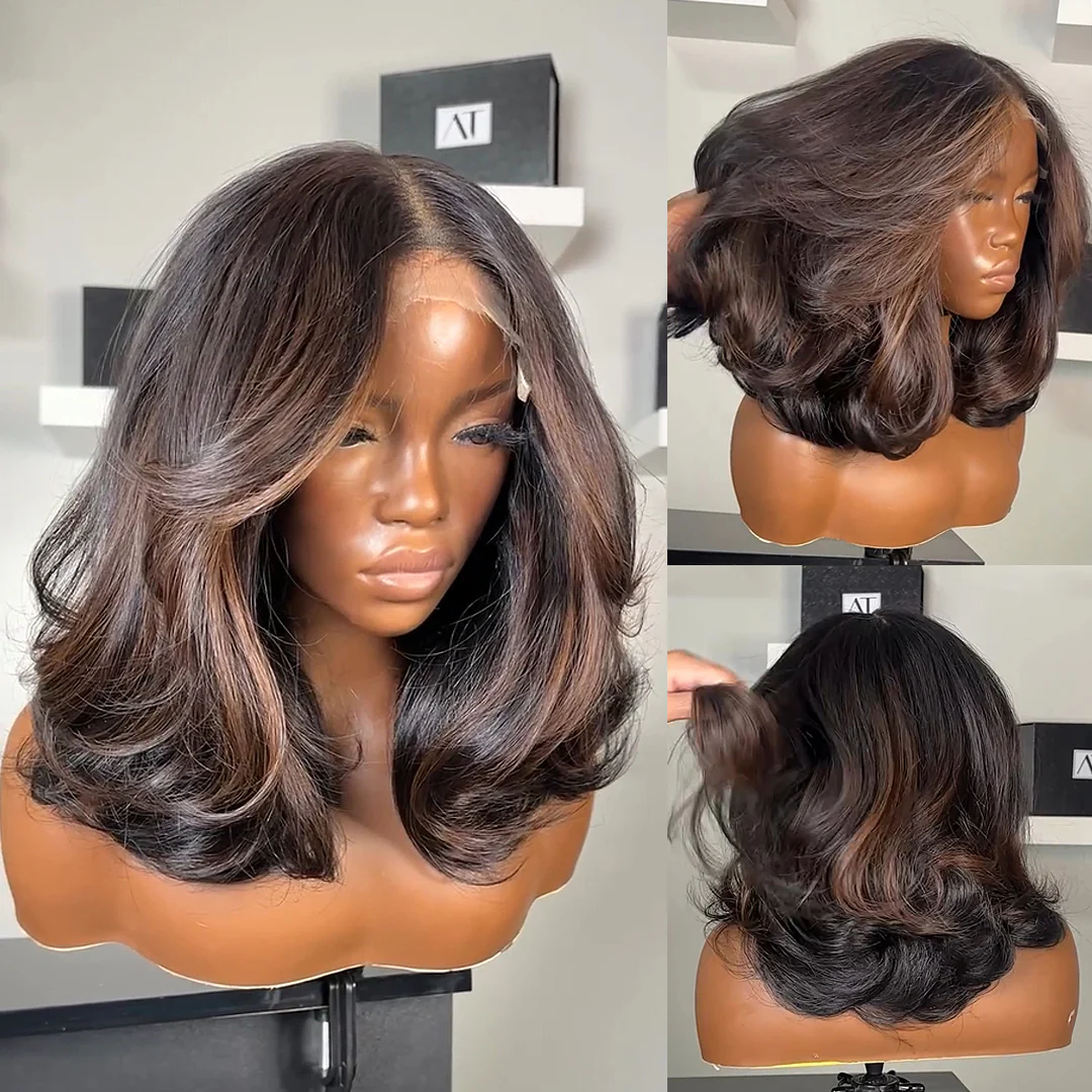 Brown Highlight Body Wave Lace Human Hair Wig