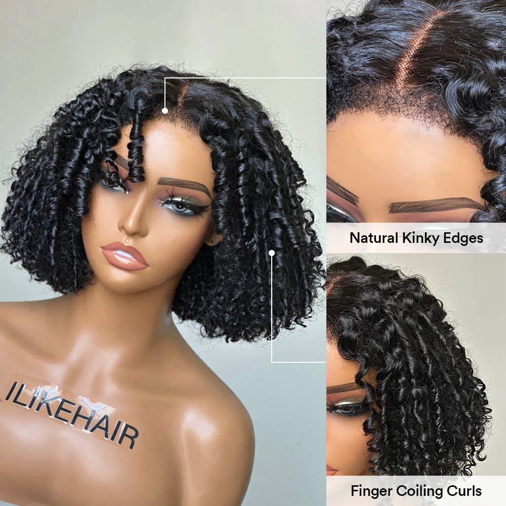 Put on & Go Juicy Coils 5x5 Pre Cut Lace Short Bob With Kinky Edges Wig