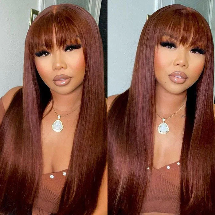 Put On & Go Reddish Brown Straight Glueless Wig With Bangs