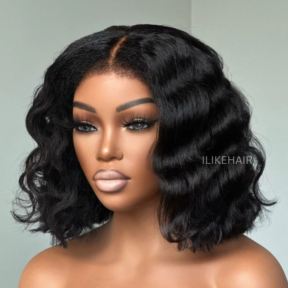 Put on & Go Short Wavy Bob Pre Cut HD Lace With Kinky Edges Wig