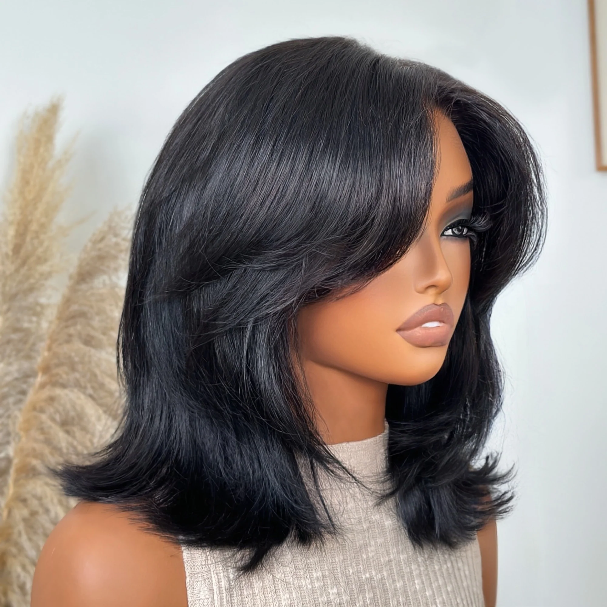 Sleek Layered Bob with Face-Framing Swoop Bangs Wig
