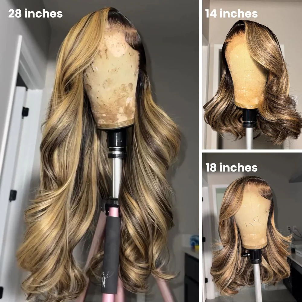 Side Part Ombre Highlight Blonde Layered Wavy Lace Front Wig