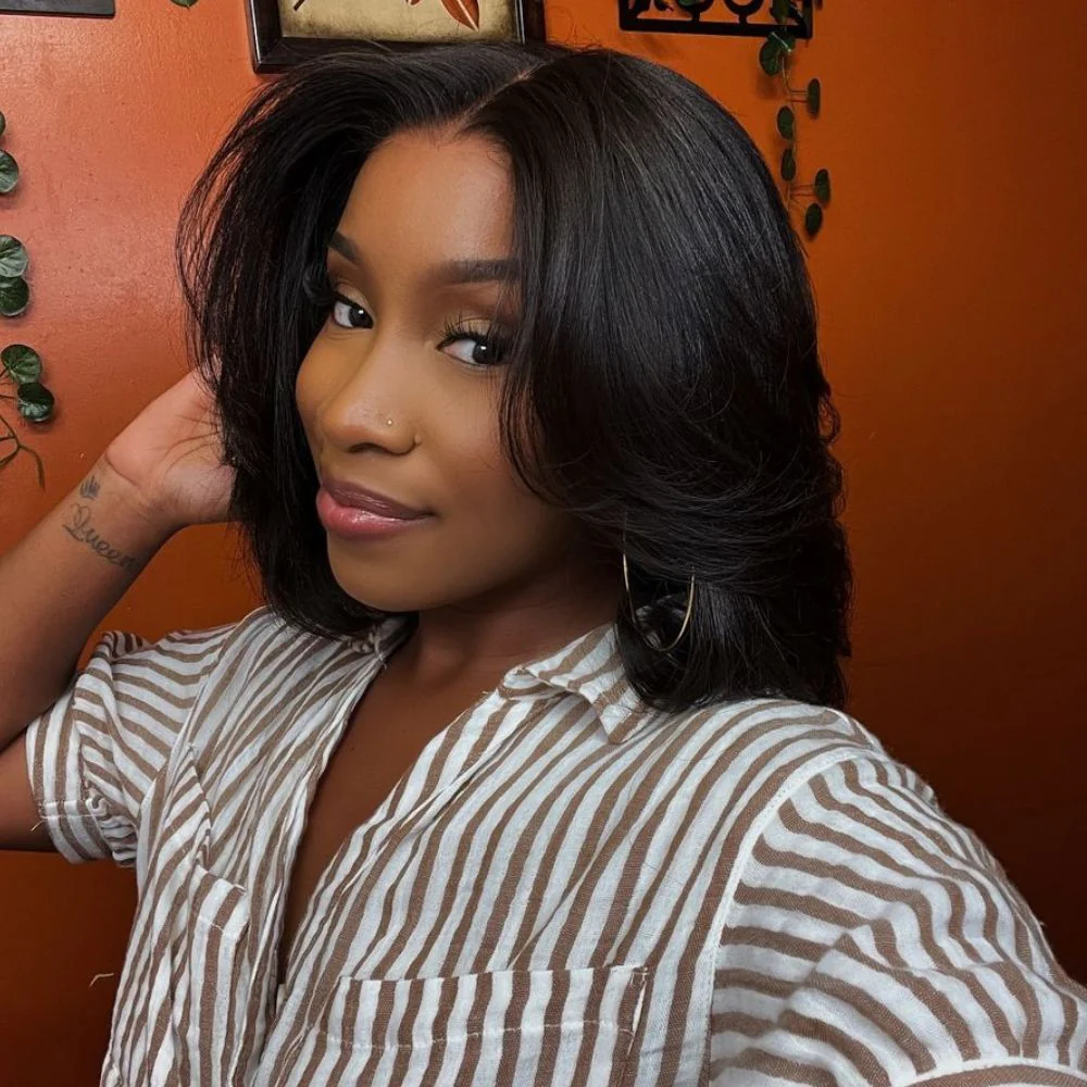 Handcraft Layered Cut 5��5 Lace Closure Glueless Short Bob Wig