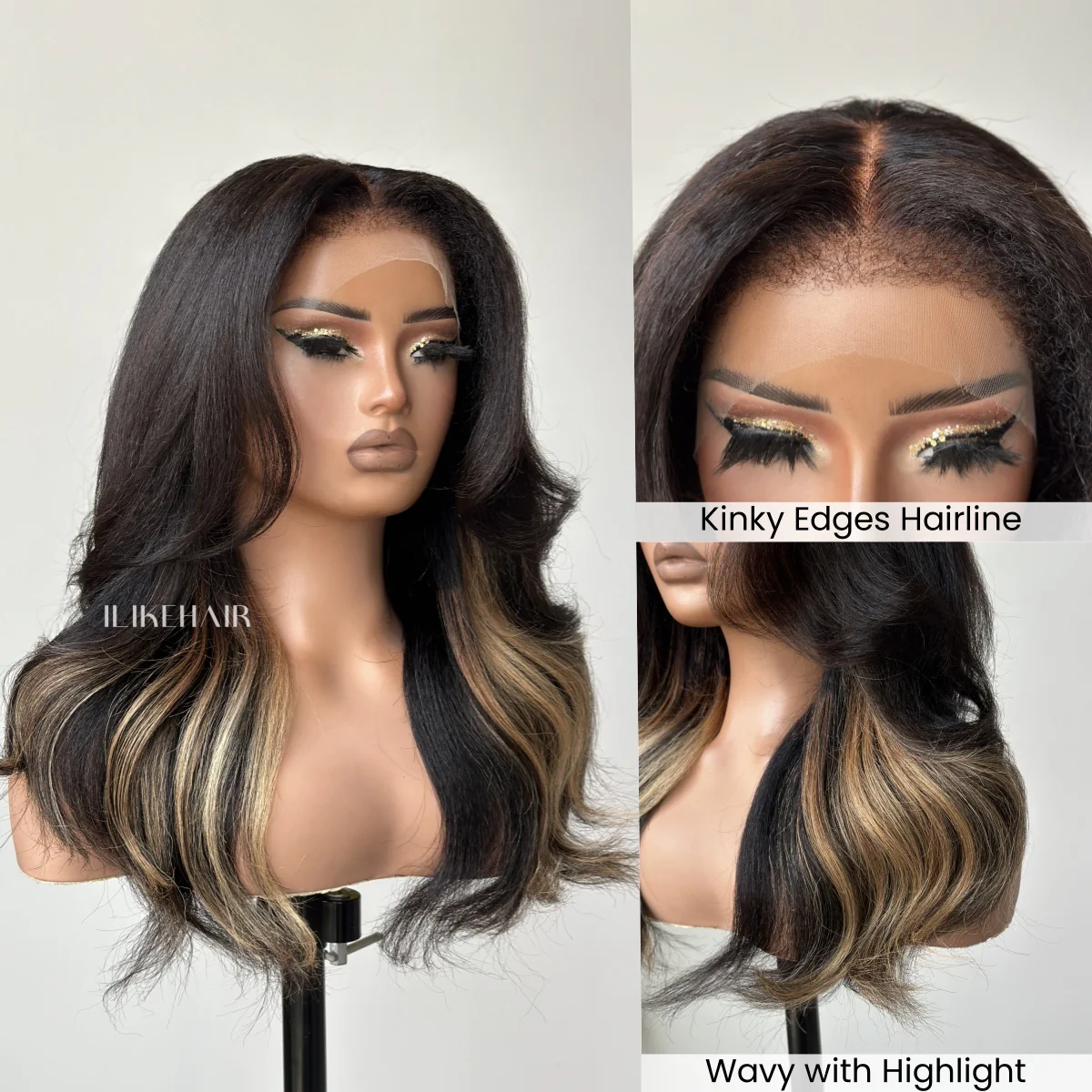 Blonde Highlight Layered Wavy With Kinky Edges Wig