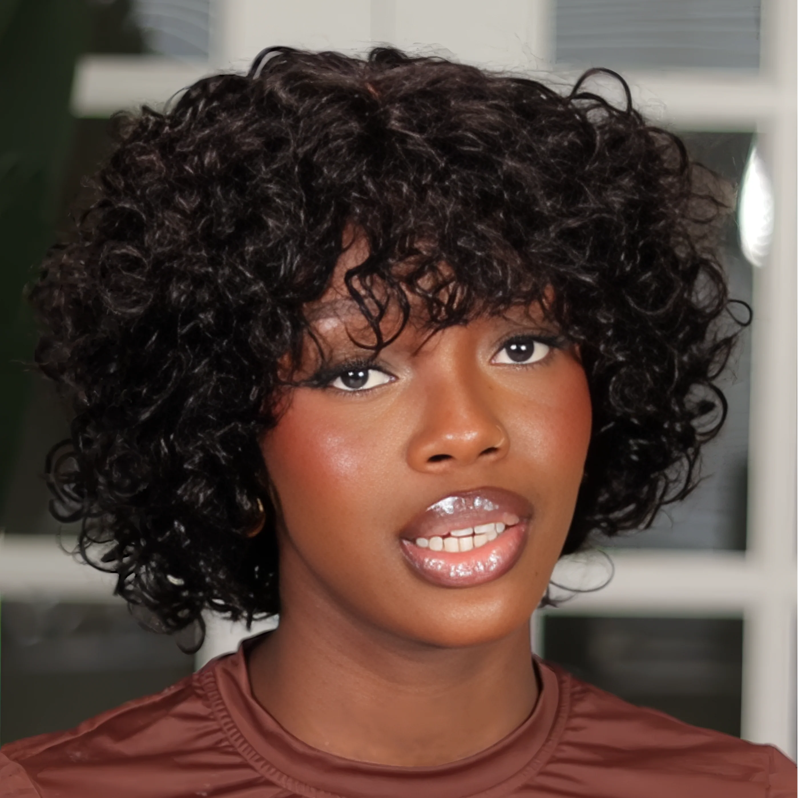 Put On ��� Go Glueless Short Bob Curly Lace Human Hair Wig