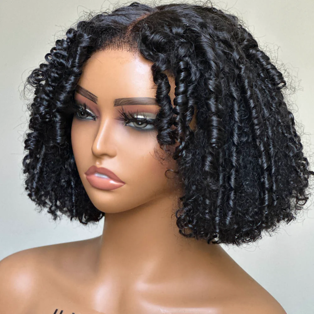 Put on & Go Juicy Coils 5x5 Pre Cut Lace Short Bob With Kinky Edges Wig