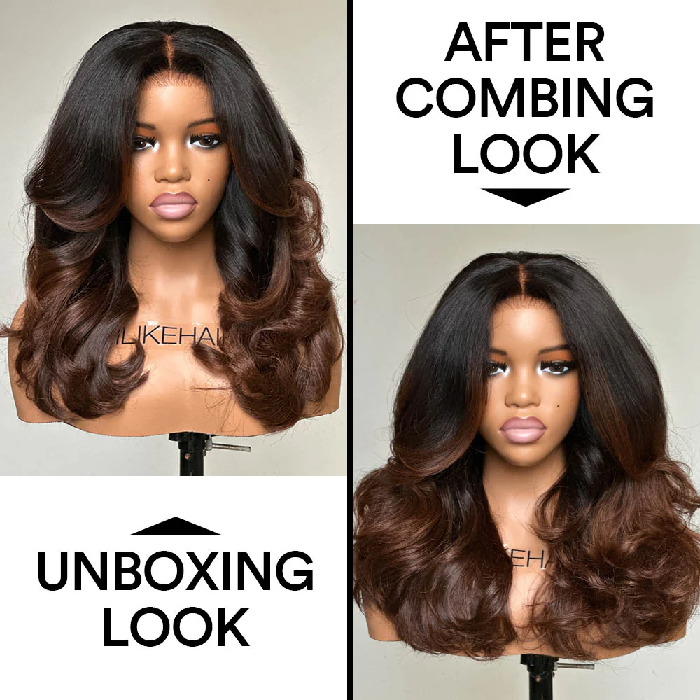Put on & Go Ombre Brown Layered Wavy Glueless 5x5 Lace Closure Wig