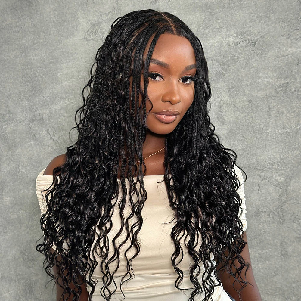 Fully Handmade Knotless Braid Glueless HD Lace Wig with Invisible Drawstring