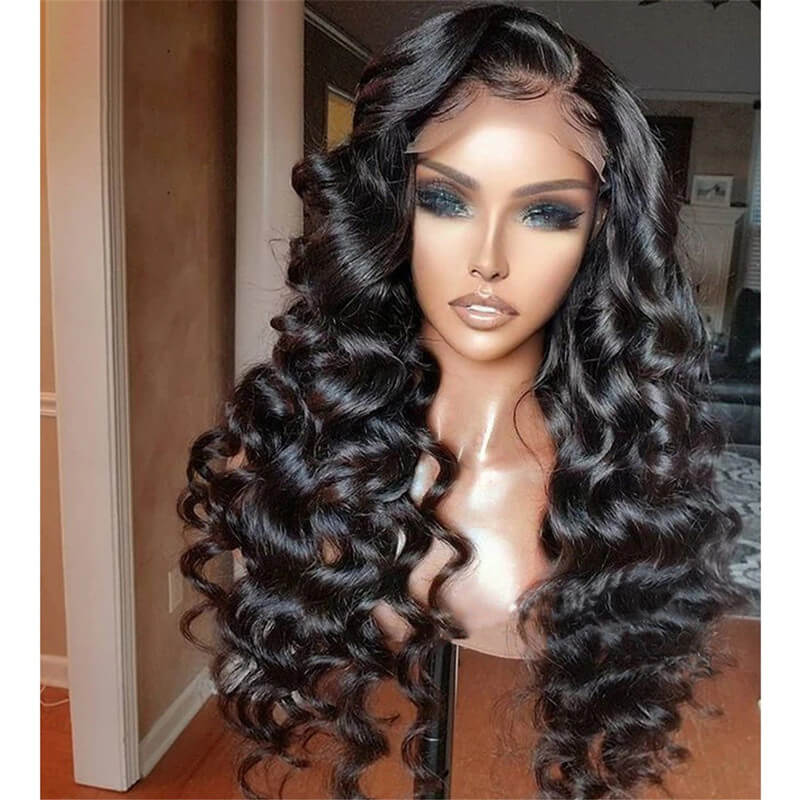 Loose Deep Wave 13x4 Lace Front Wig Natural Crimps Curls Natural Hairline Glueless Wig