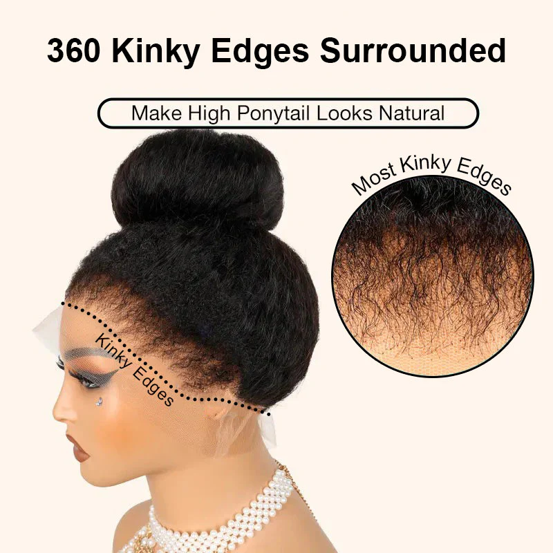 360 Lace Invisible Strap Kinky Straight With Kinky Edges Wig