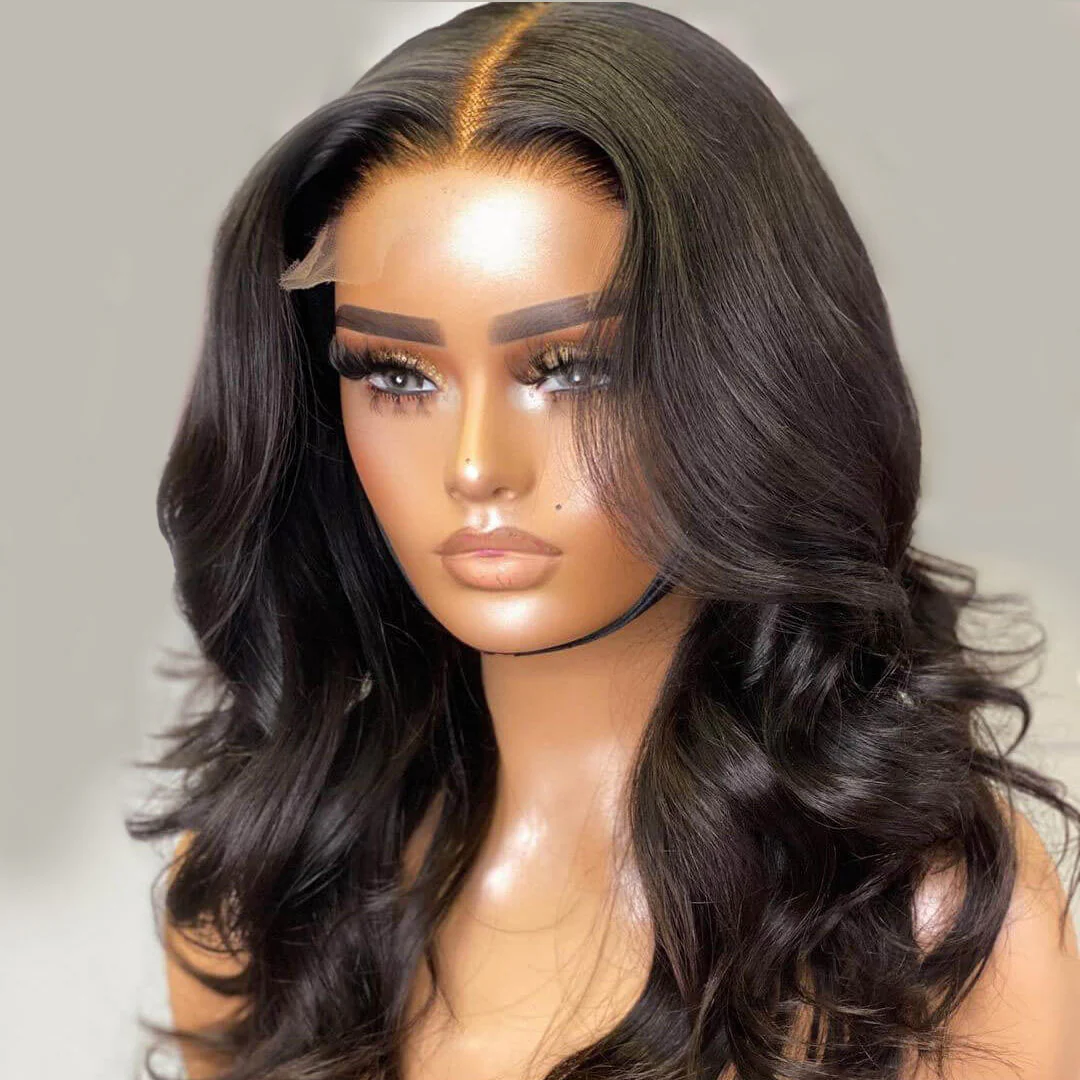Natual Black Body Wave Glueless 5x5 Lace Closure Wig