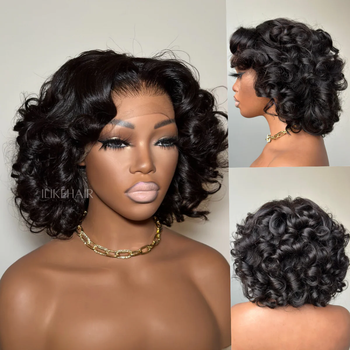 Natural Bouncy Loose Wave Short Bob Human Hair Wig