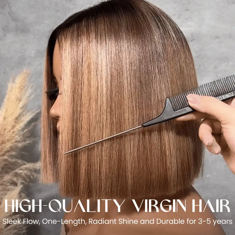 Ombre Blonde Highlight with Brown Blunt Cut Bob 5x5 Lace Closure Wig