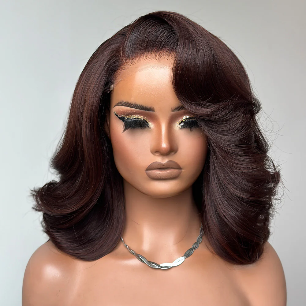 Dark Brown Layered Cut 5x5 Lace Body Wave Bob