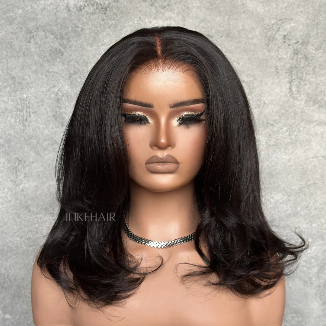 Mid-Length Blowout Layered Haircut Glueless 5x5 Lace Closure Wig