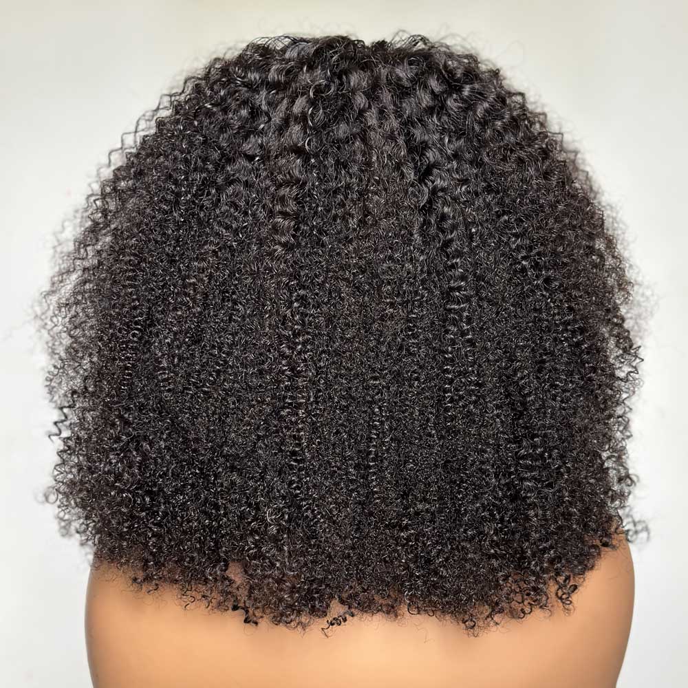 Natural Afro Kinky Curly With Bangs 5x5 Lace Closure Wig