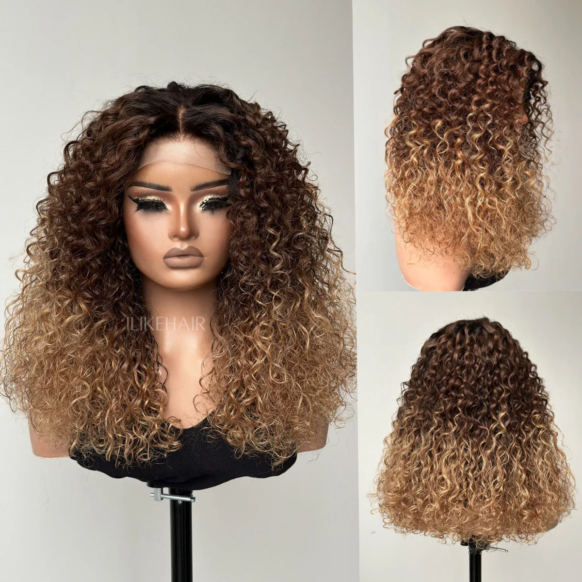 T4/27 Ombre Blonde With Black Root Water Wave 6x6 Lace Closure Wig