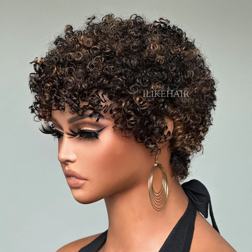 Put on & Go Highlight P2/27 Short Afro Curly Wig With Bangs
