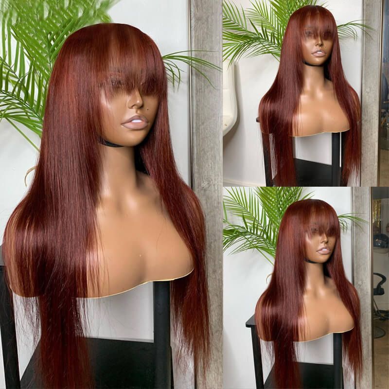Put On & Go Reddish Brown Straight Glueless Wig With Bangs