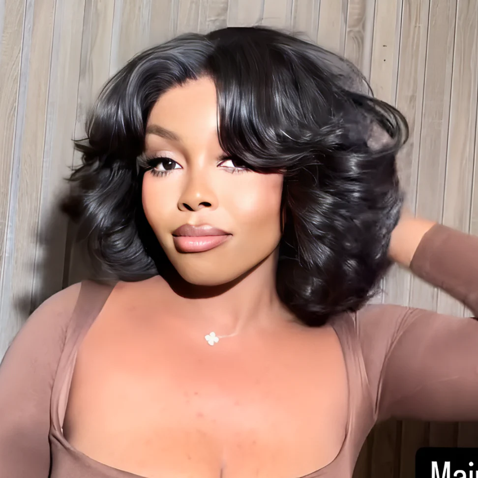 Put On ���Go Black Bouncy Wave Bob Lace Closure Wig