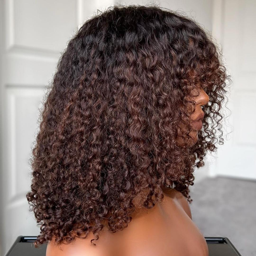 Glueless Ombre Chocolate Brown Curly 5x5 Lace Closure Wig