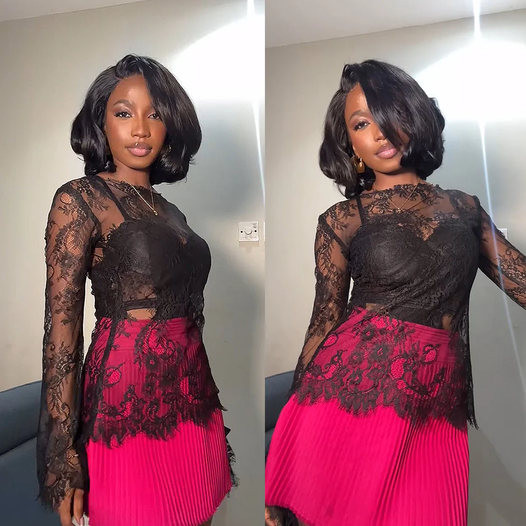 Designer Layered Bob Short Wavy Lace Wig