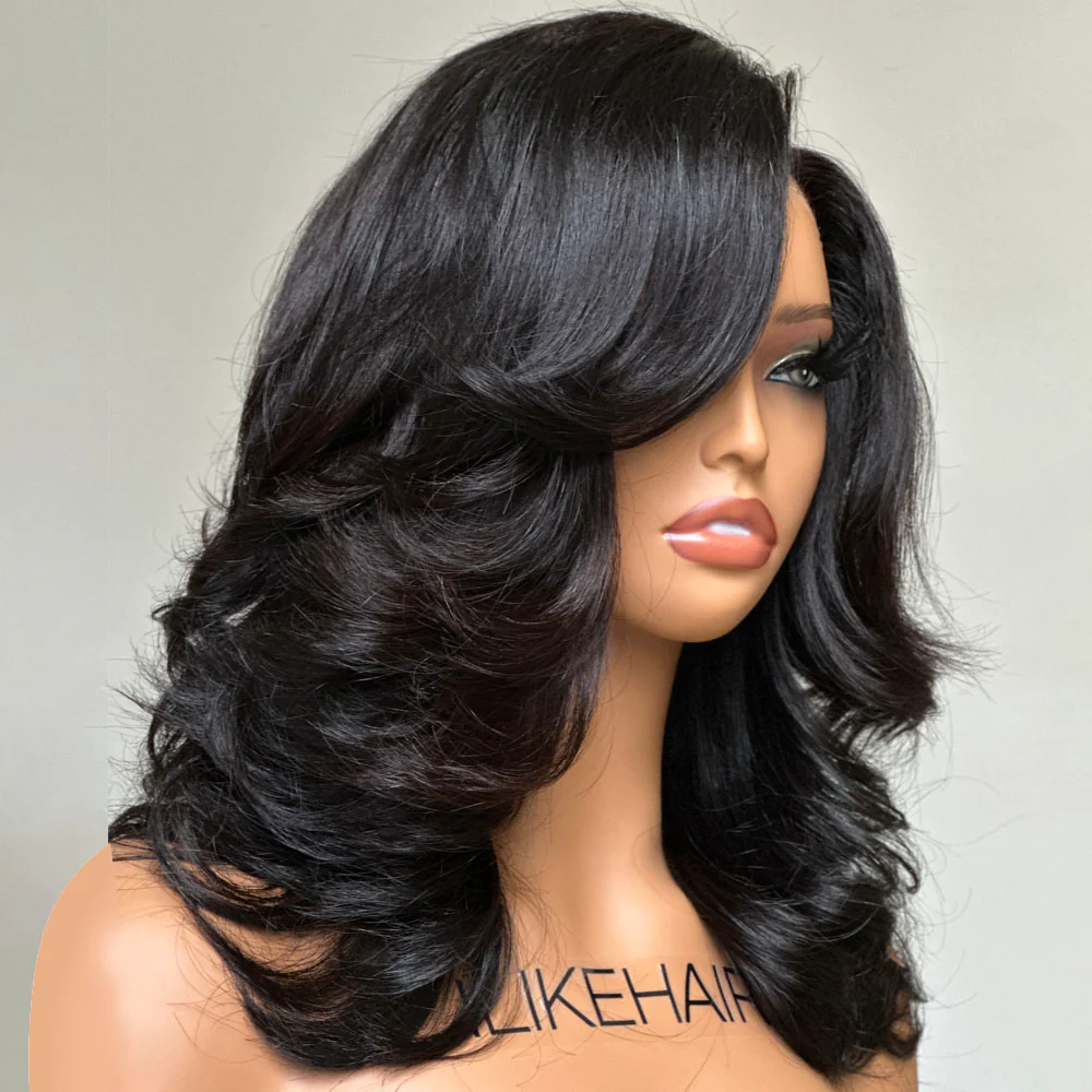 Inspired Layered Cut Wavy With Side Bangs Lace Wig