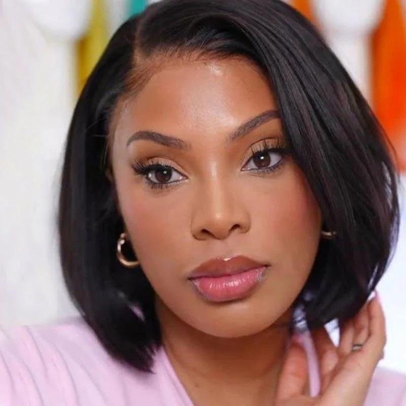 Side Part Straight Bob Glueless Human Hair Lace Front Wigs