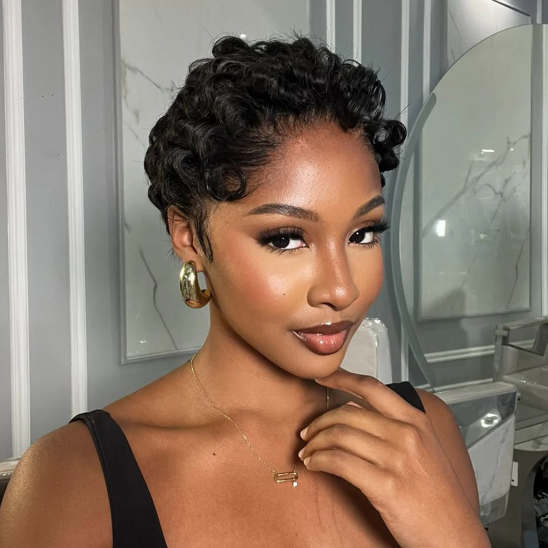 Full Lace Curly Texture Short Pixie Cut Human Hair Wig