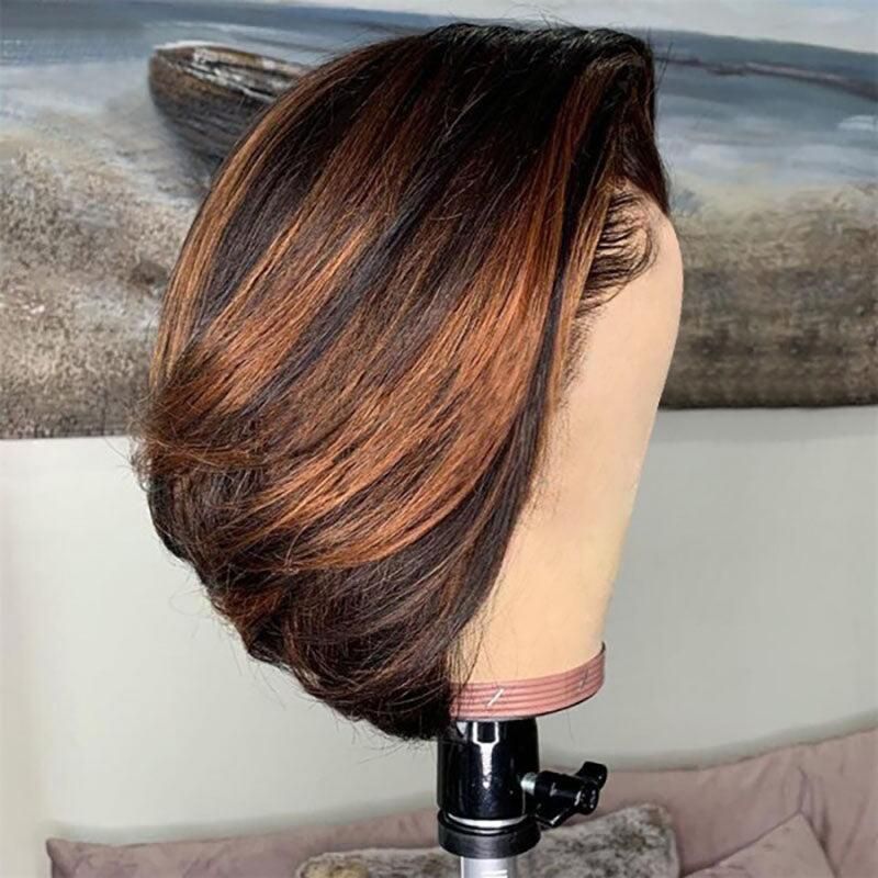 Glueless Short Pixie Cut Human Hair Lace Front Highlight Bob Wig