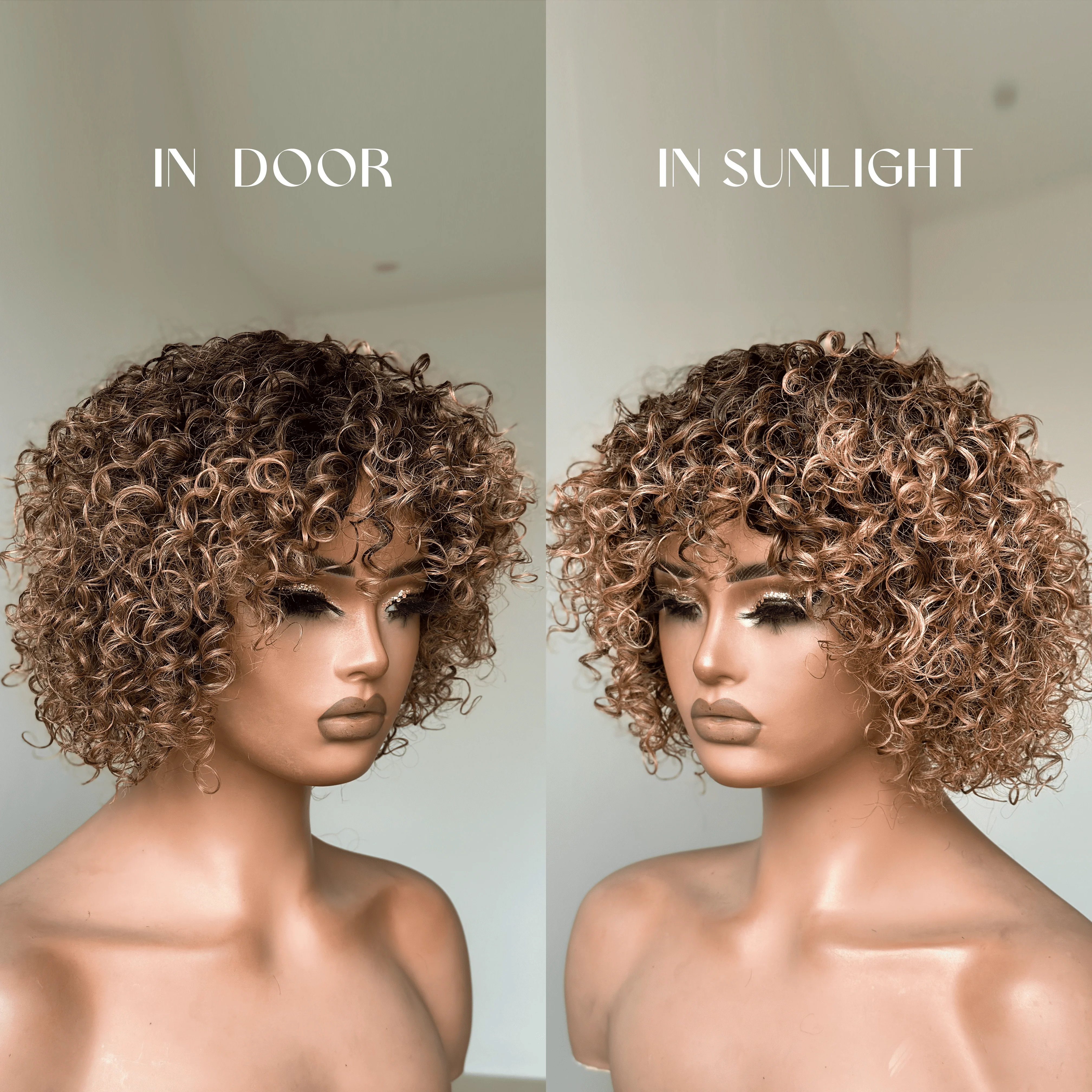 Chic Ombre Mix Color Short Cut Curly Put On & Go Wig 100% Human Hair