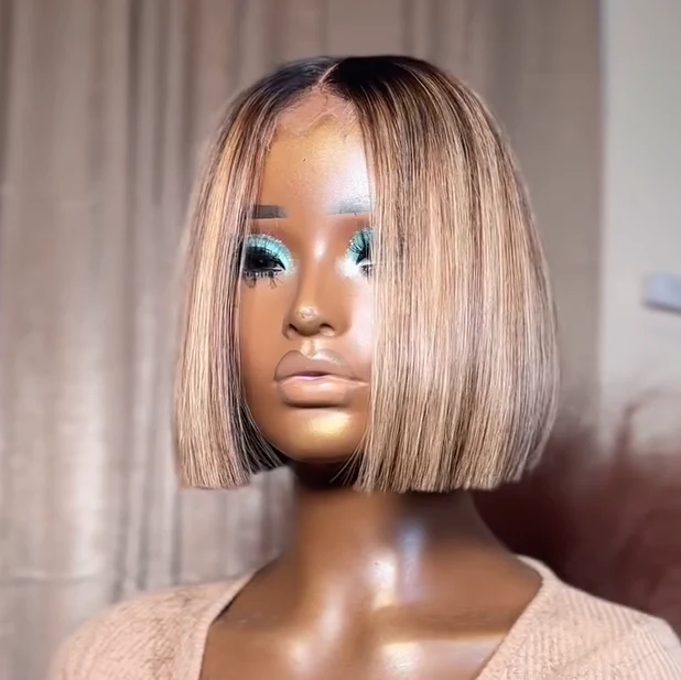 613 Ombre Blonde Highlight with Brown Blunt Cut Bob Wig