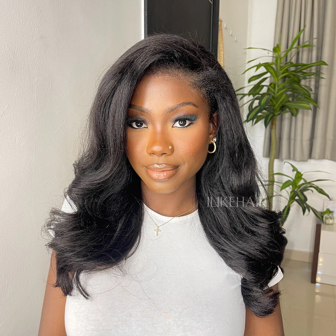 Side Part Wavy With Kinky Edges 13x4 Lace Front Wig
