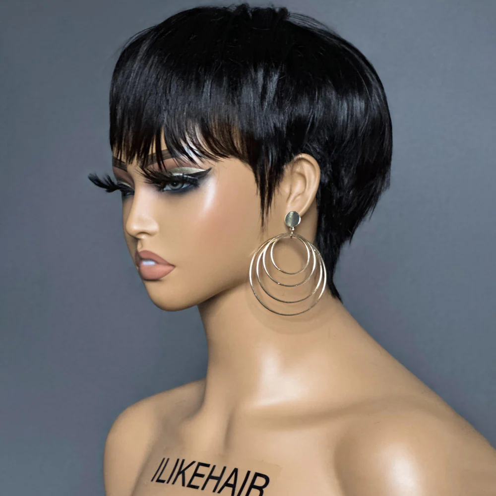 Short Pixie Cut Glueless Human Hair Wig With Bangs