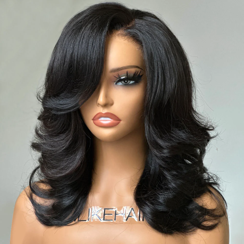 Inspired Layered Cut Wavy With Side Bangs Lace Wig