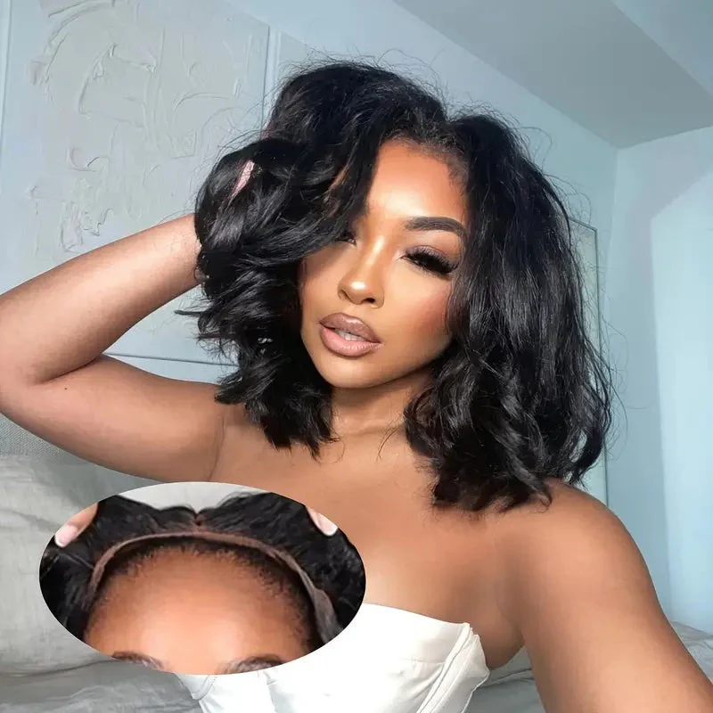 Put on & Go Yaki Wavy Bob  5x5 Pre-cut Lace With Kinky Edges  Wig