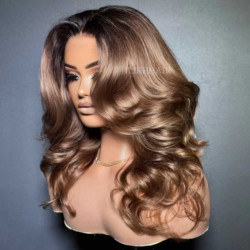 Ombre Dark Blonde Layered Wavy Lace Wig