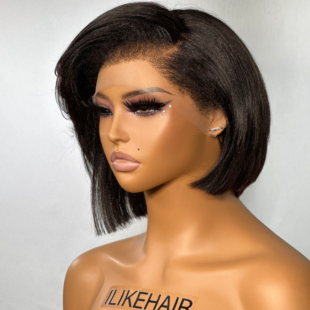 Yaki Bob 13x4 Lace Front Wig With Kinky Edges Side Layered Bangs