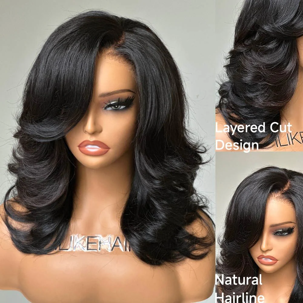 Inspired Layered Cut Wavy With Side Bangs Lace Wig