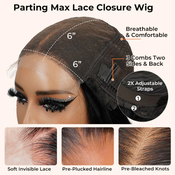 T4/27 Ombre Blonde With Black Root Water Wave 6x6 Lace Closure Wig