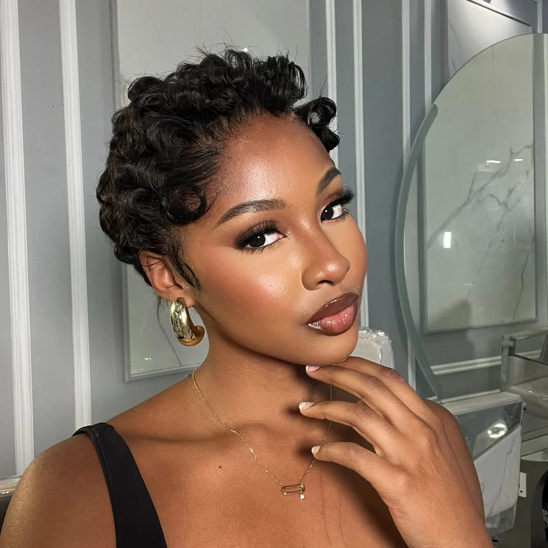 Full Lace Curly Texture Short Pixie Cut Human Hair Wig