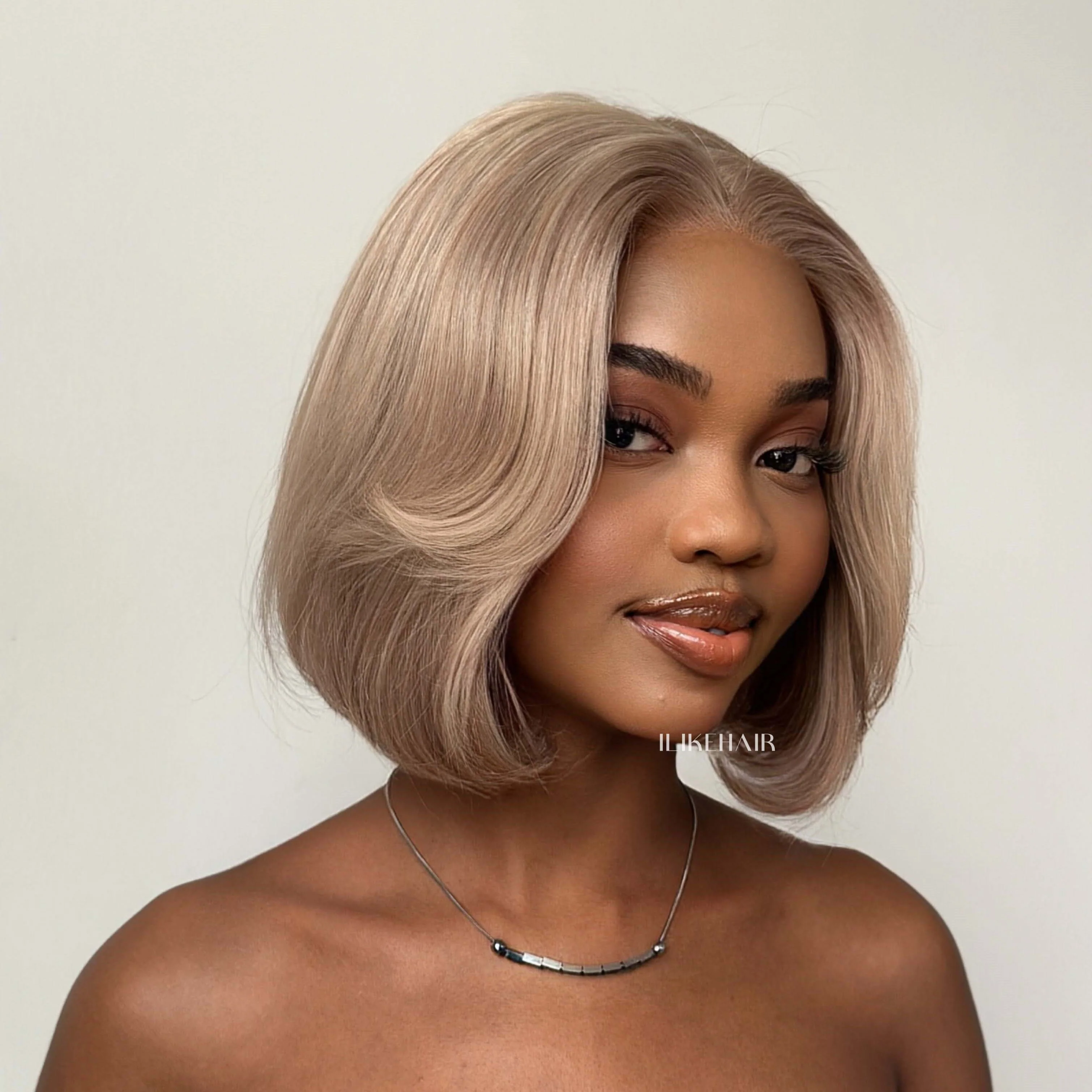 Ash Blonde Highlights Layered Bob Human Hair Lace Closure Wig