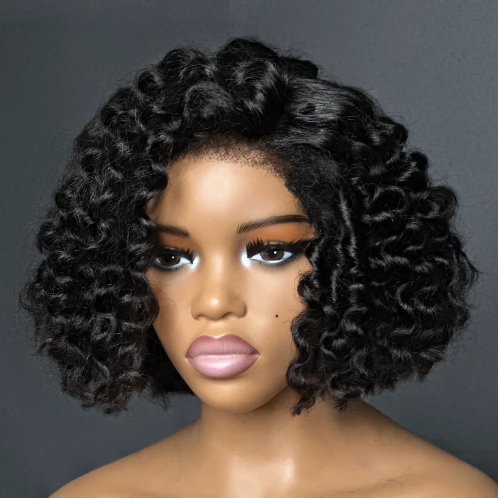 Glueless Wand Curls With Kinky Edges 5x5 Lace Bob Wig