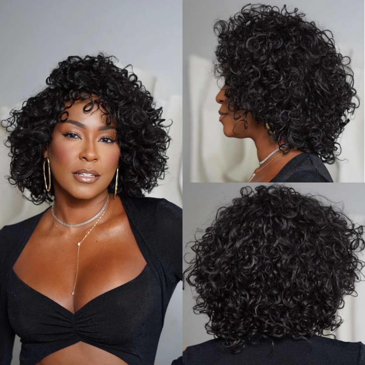 Put On ��� Go Glueless Short Bob Curly 13��4 Lace Front Human Hair Wig