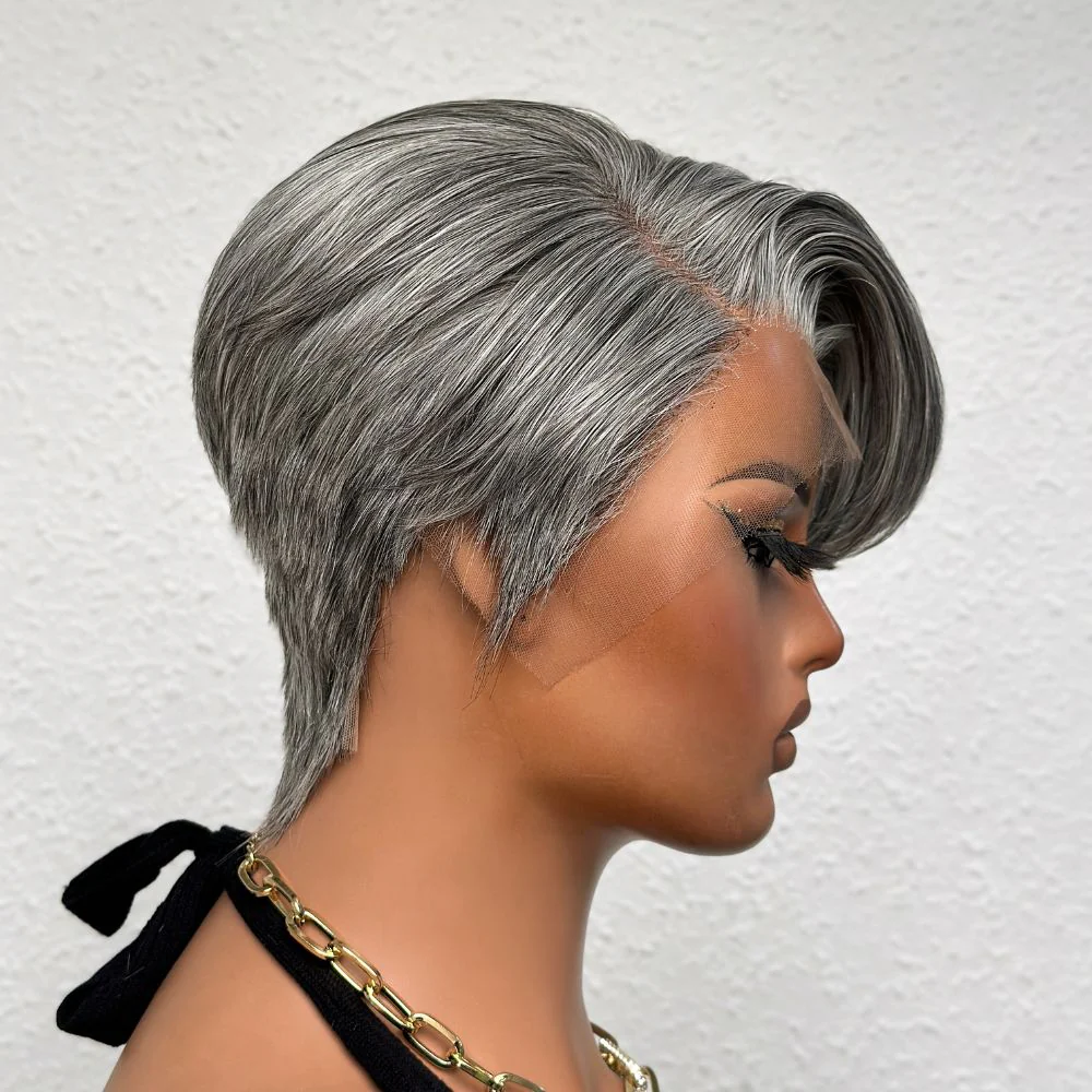 Salt and Pepper Pixie Cut 13x4 Wig with Layers