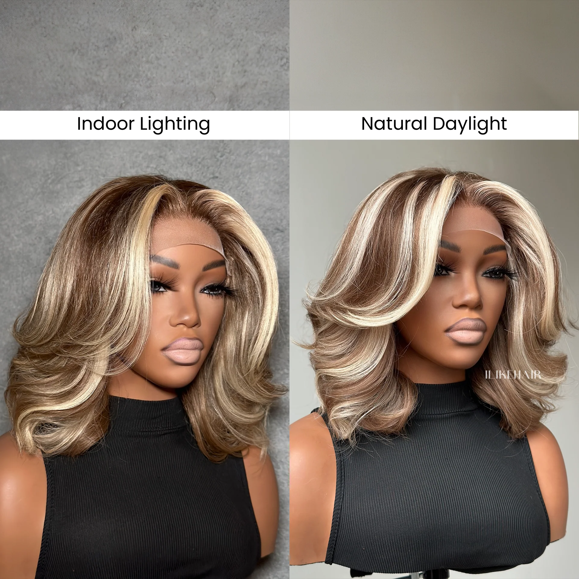 Ombre 613 Blonde With Brown Highlights Layered Wavy Bob Lace Closure Wig