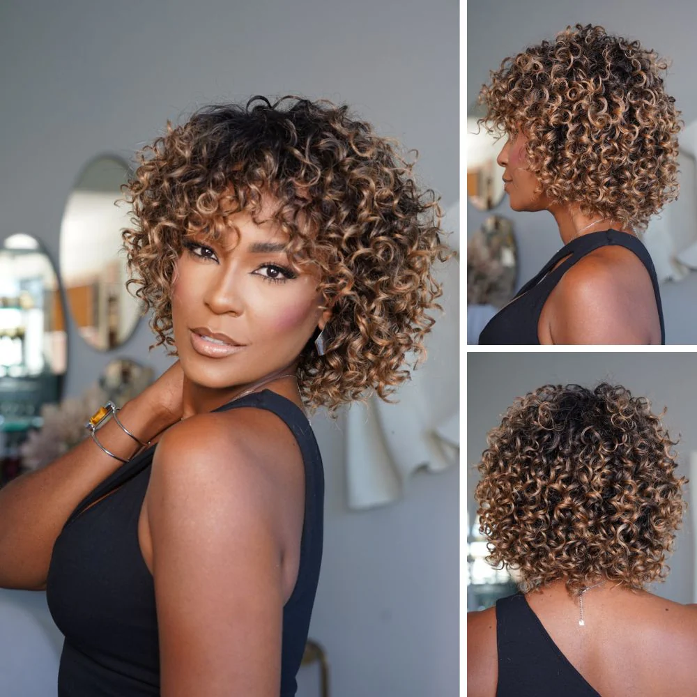 Put On & Go Ombre Golden Curly Bob With Bangs