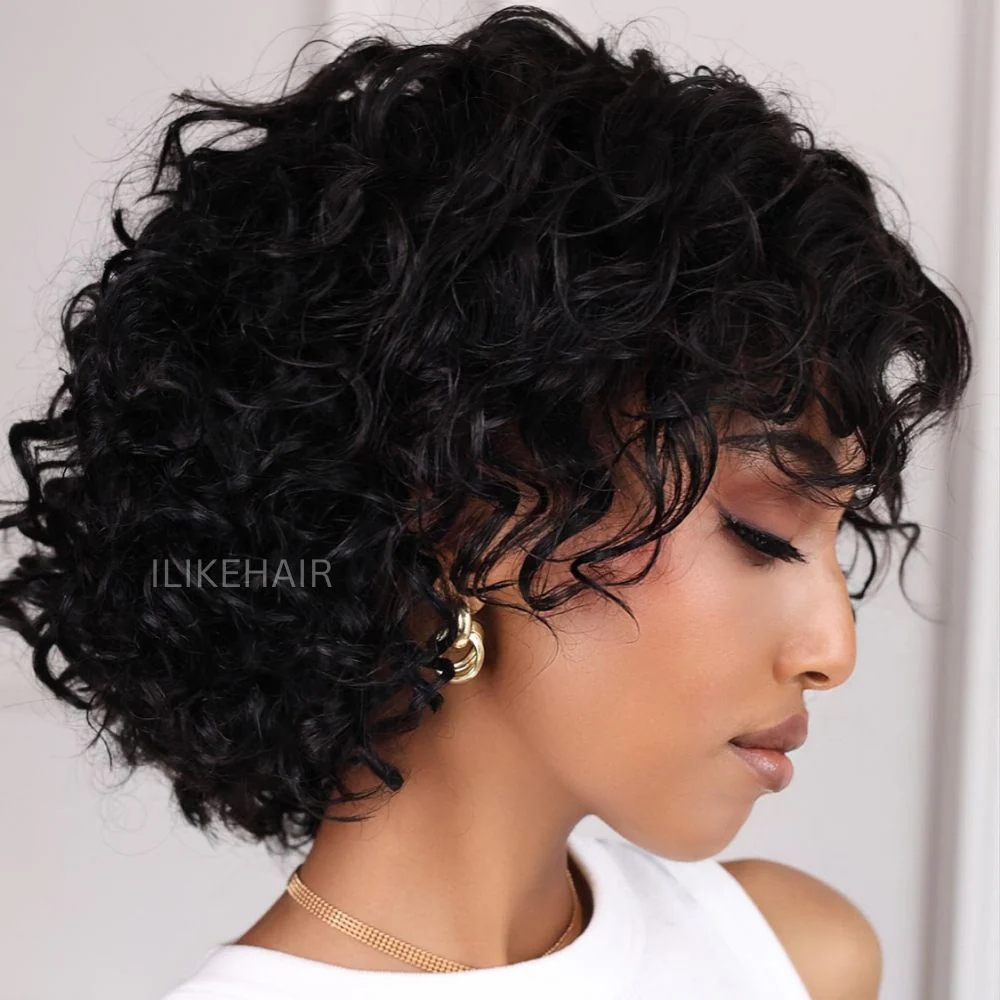 Put on & Go Pixie Cut Curly Bob Glueless Human Hair Wig